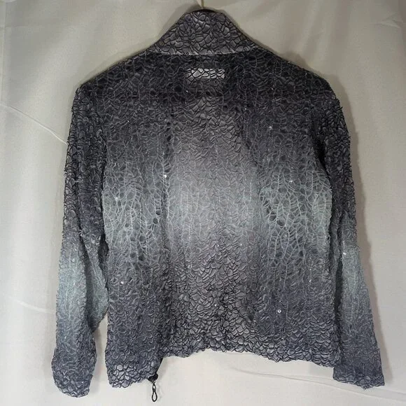 Damee Inc Jacket M Medium Women's Mesh Sequin Blue Gray Collar Sheer 3/4 Sleeve - Picture 2 of 10